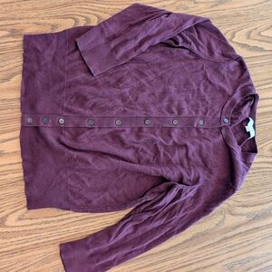 LOFT Women's L Purple Cardigan Sweater 100% Pima Cotton Button Crew Neck